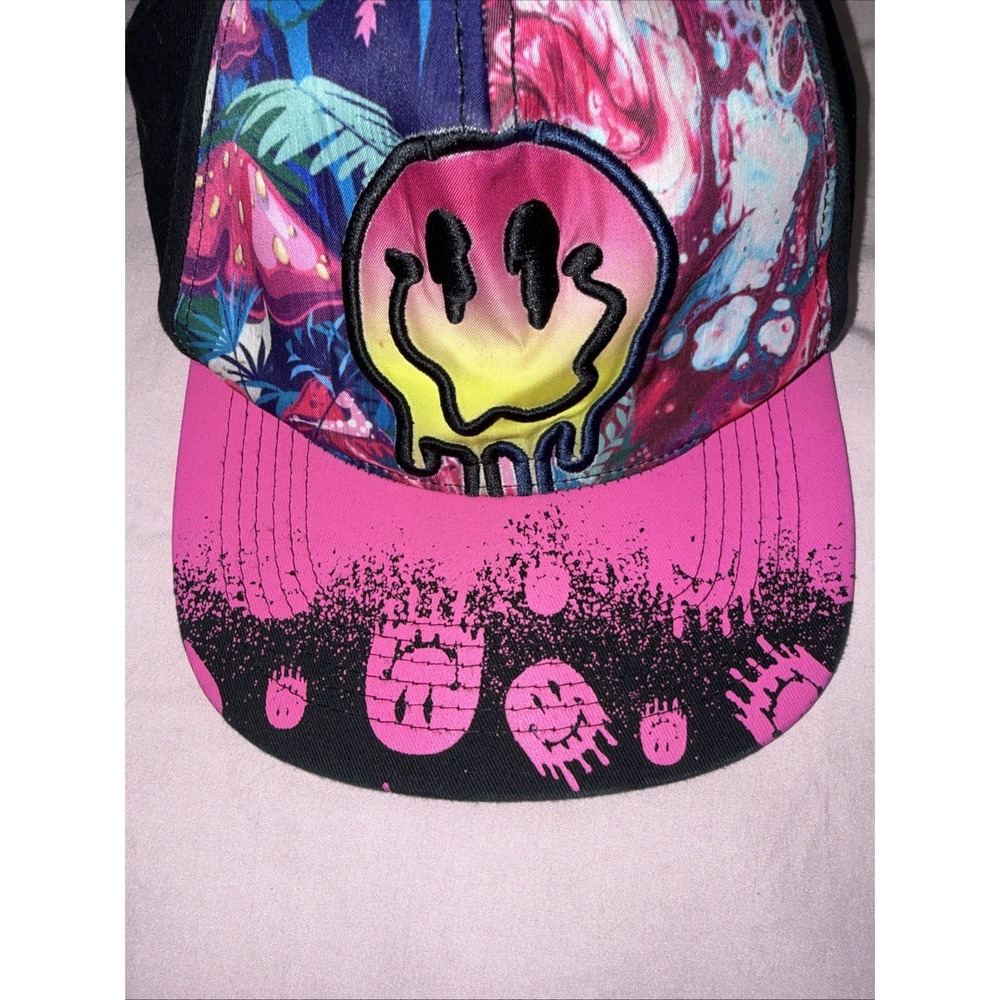Top Level Hat Snapback PinkSmiley Face Trippy Drip Ooze Psychedelic Mushroom Men - Picture 3 of 8